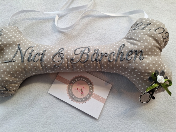 ♥ Ringkissen Knochen Punkte Wunschname Stickerei Hochzeit Hochzeitsknochen Just Married I Do